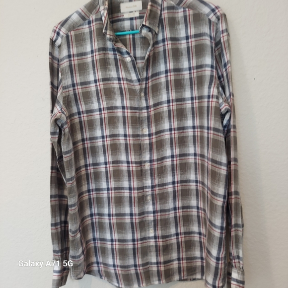 Massimo Dutti 100% Linen Gray Plaid Mens Button Down Shirt Sz M - Picture 10 of 17